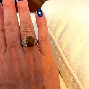 Slice Agate with White Zircon in Stainless Steel